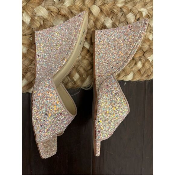 Anthropologie Maeve Pearl Pink Glitter Square Toe Heeled Mules, $168 - Picture 4 of 8